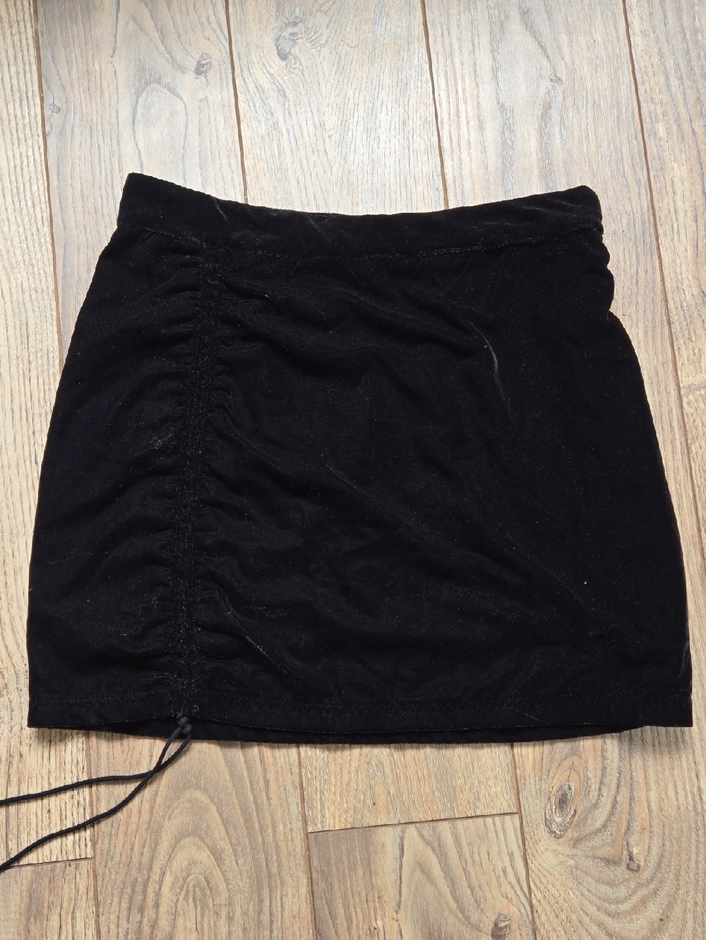 Free People Black Side-Ruched Drawstring Mini Skirt